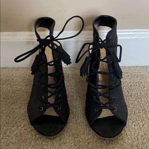 Black Lace Up Open Toe Booties